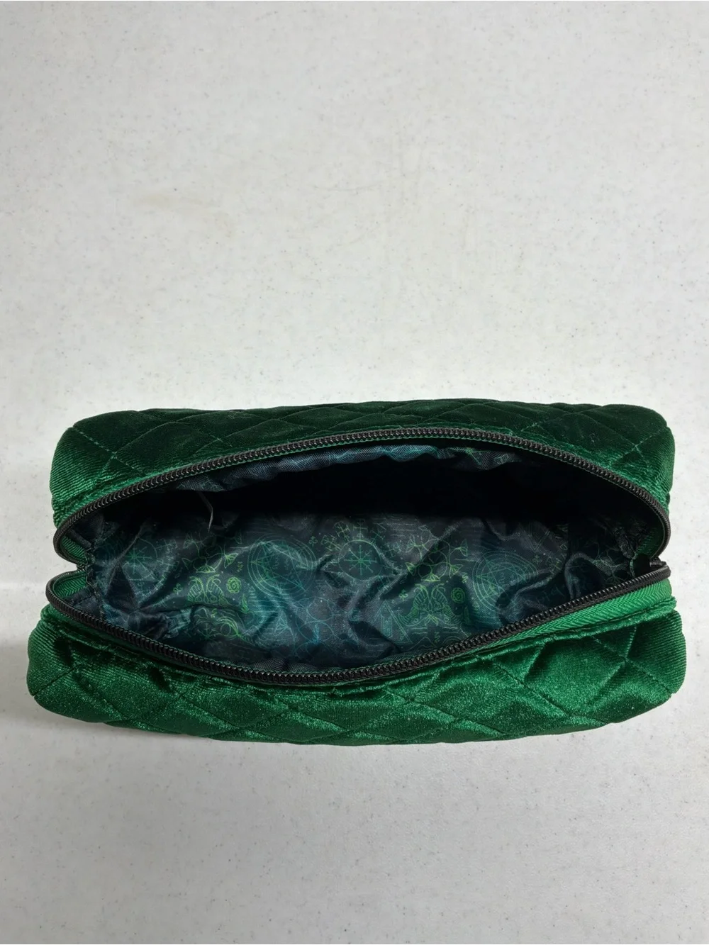 Wicked Green Velvet Quilted Cosmetic Travel Bag 5.5